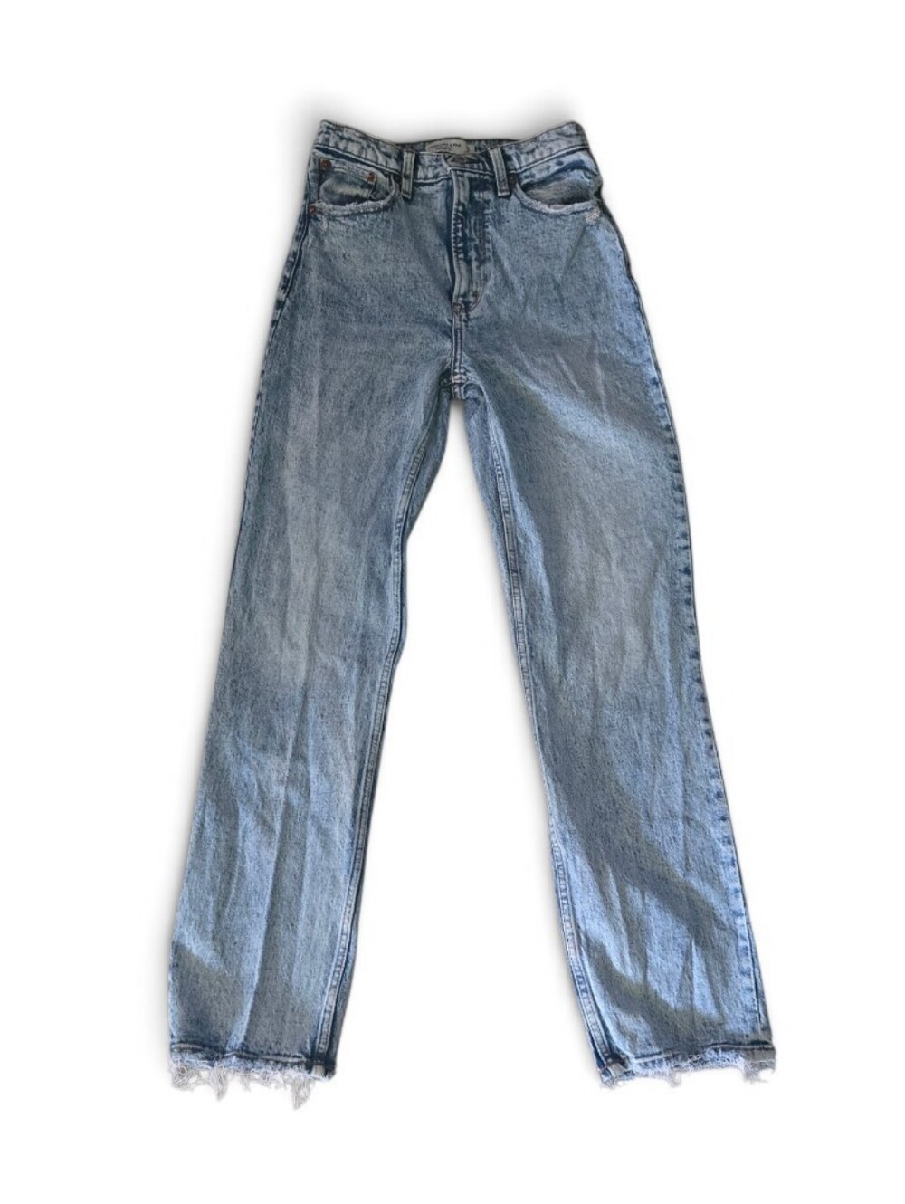 Abercrombie & Fitch Light Blue Straight-Leg Jeans with Raw Hem